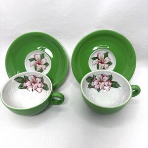 Vtg Shenango Green Greenbriar Hotel Coffee Cups Saucer Dorothy Draper Design 50s